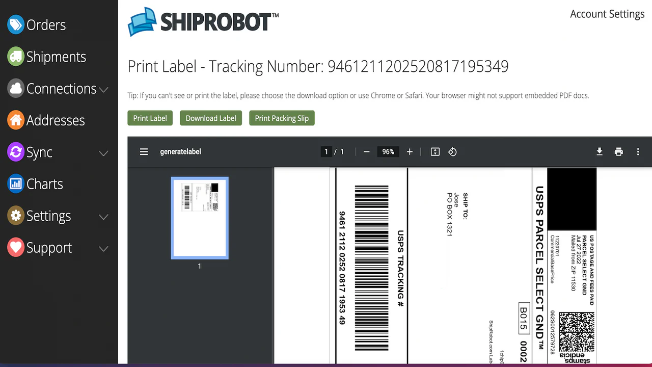 Print Shipping Label