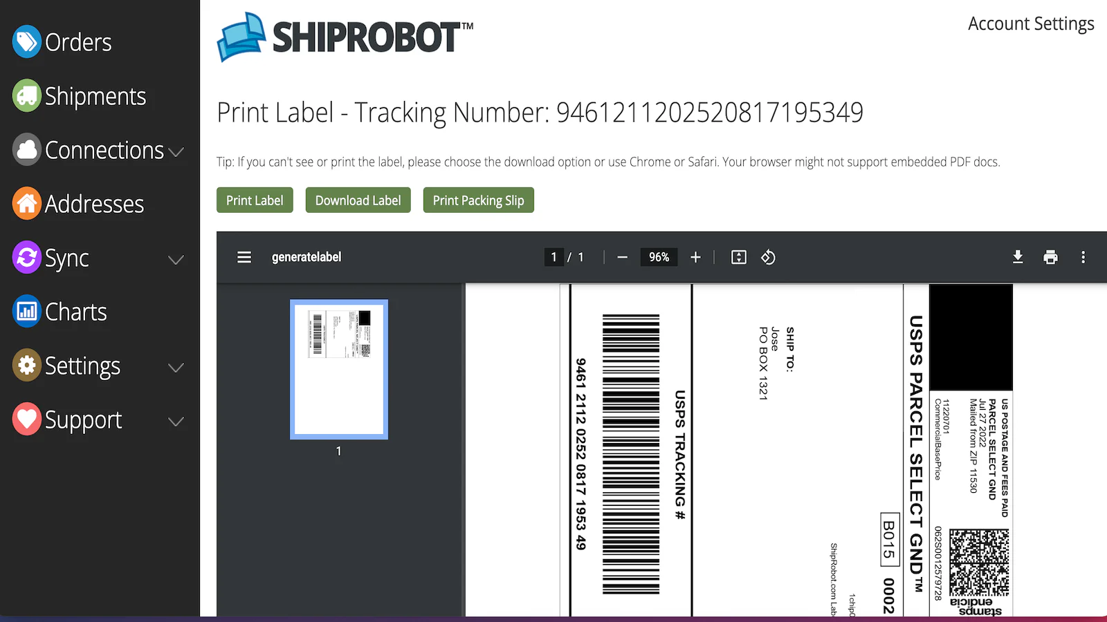 Print Verzendlabel