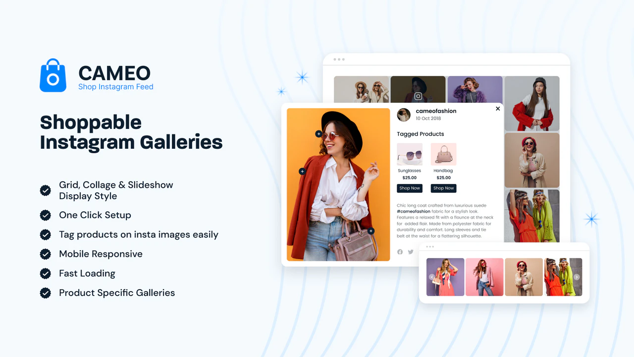 aplicación shopify de instagram comprable cameo