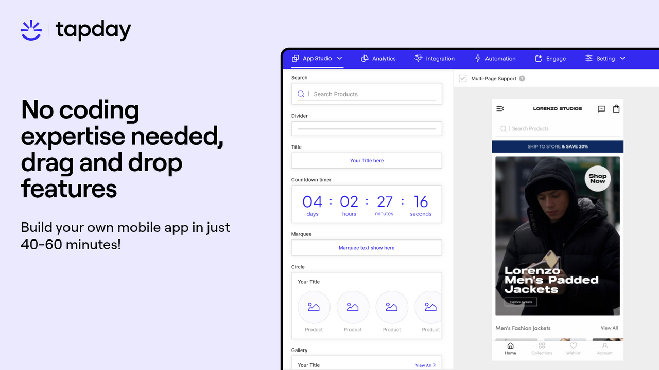 Tapday mobile app drag and drop builder