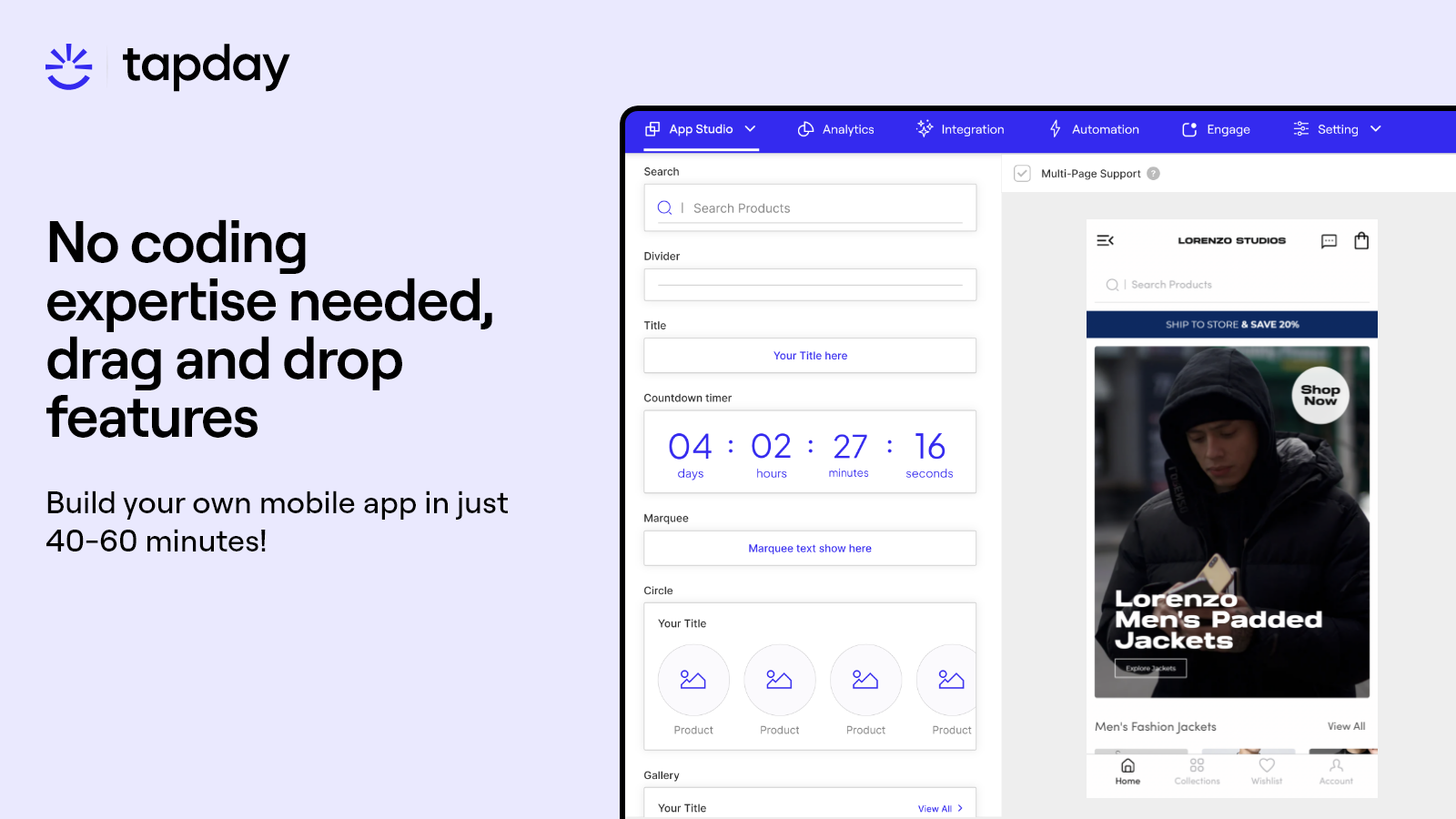 Tapday mobile app builder drag and drop