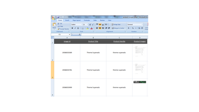 productafbeeldingen op spreadsheet