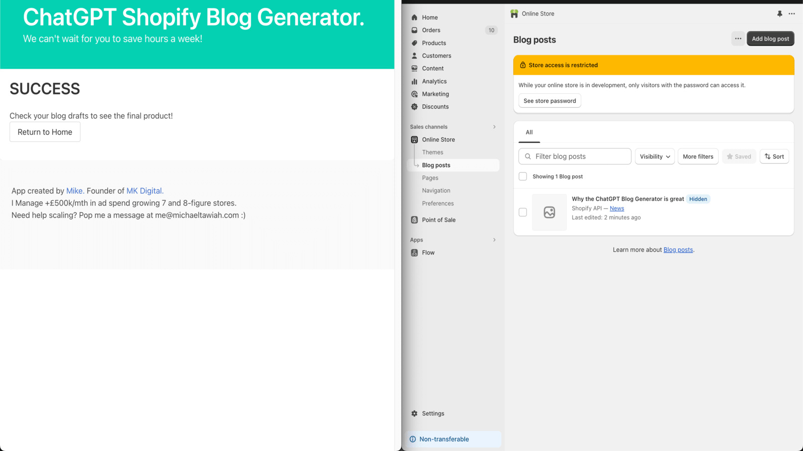 Succesvolle inzending en gegenereerde blog