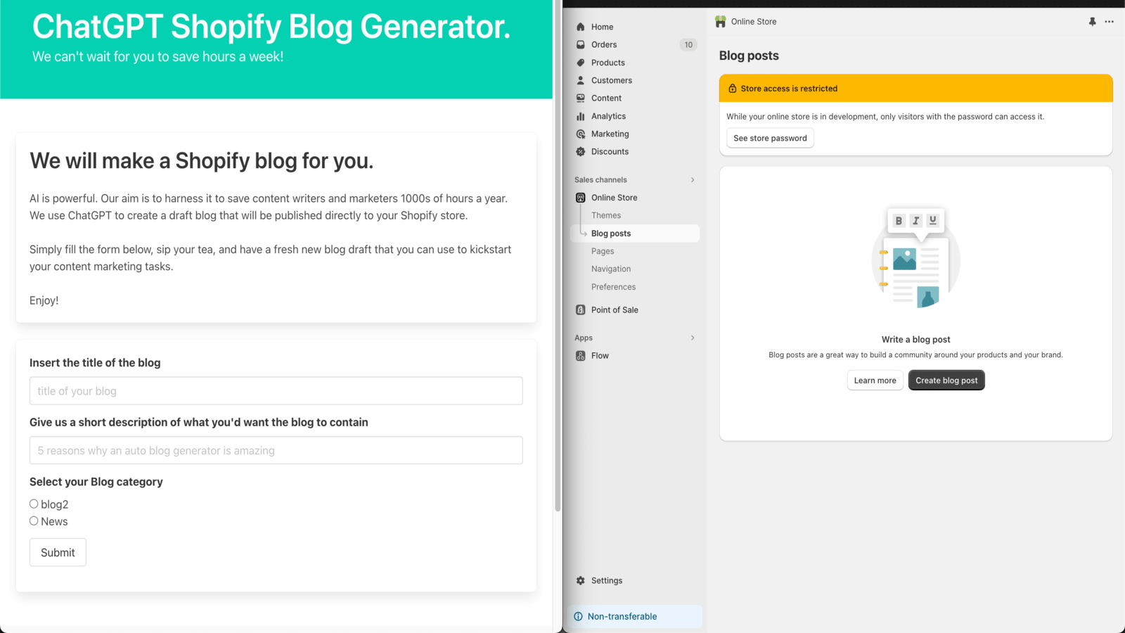 Startseite und Shopify Blogseite