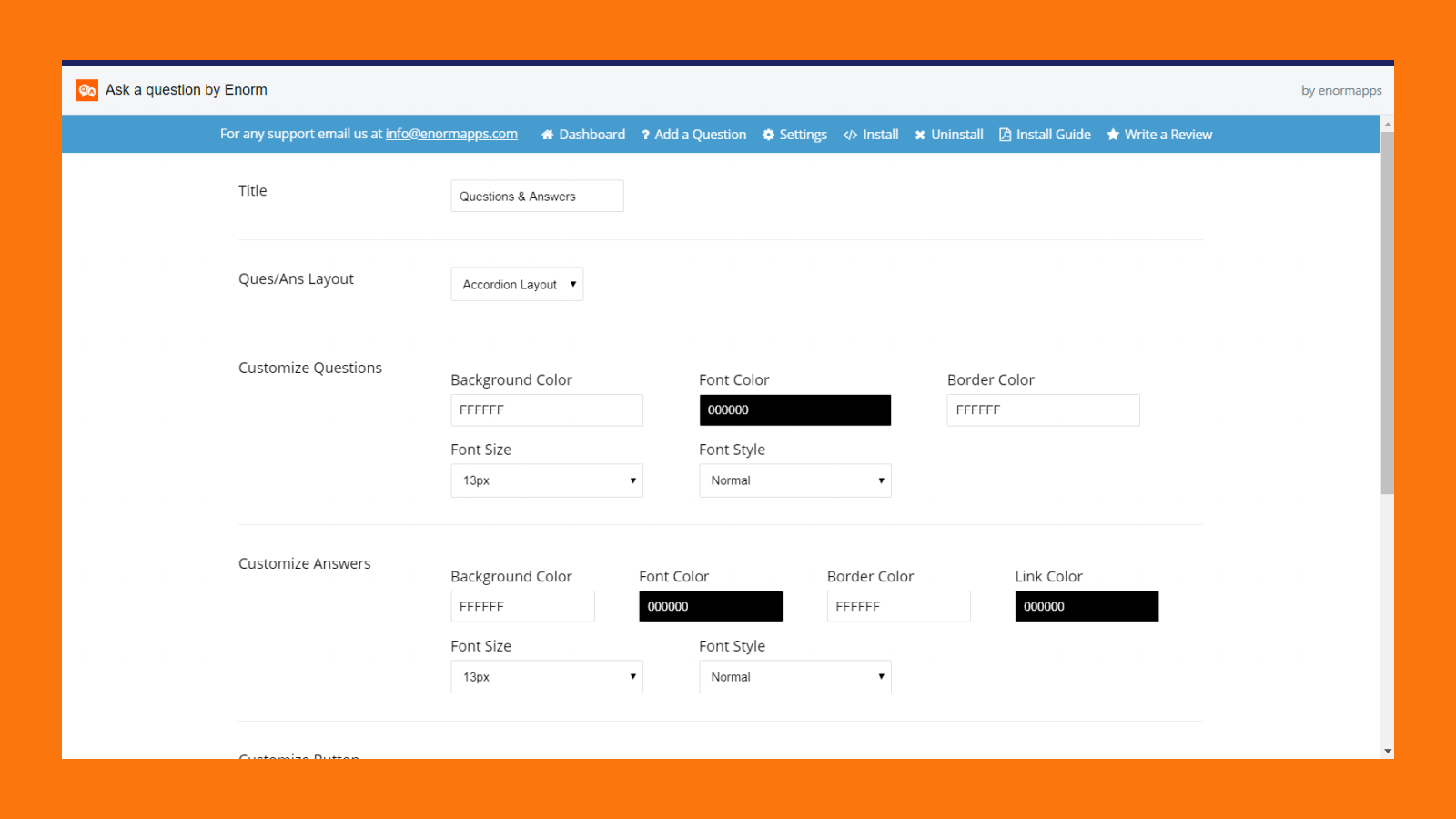 Página de configuración