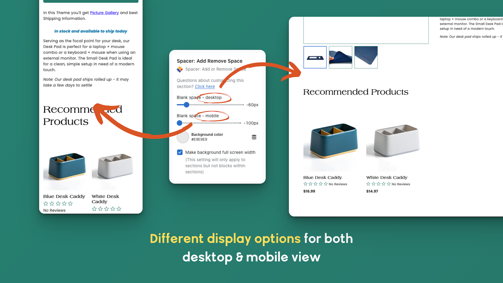 Diferentes opções de exibição para visualização em desktop e móvel