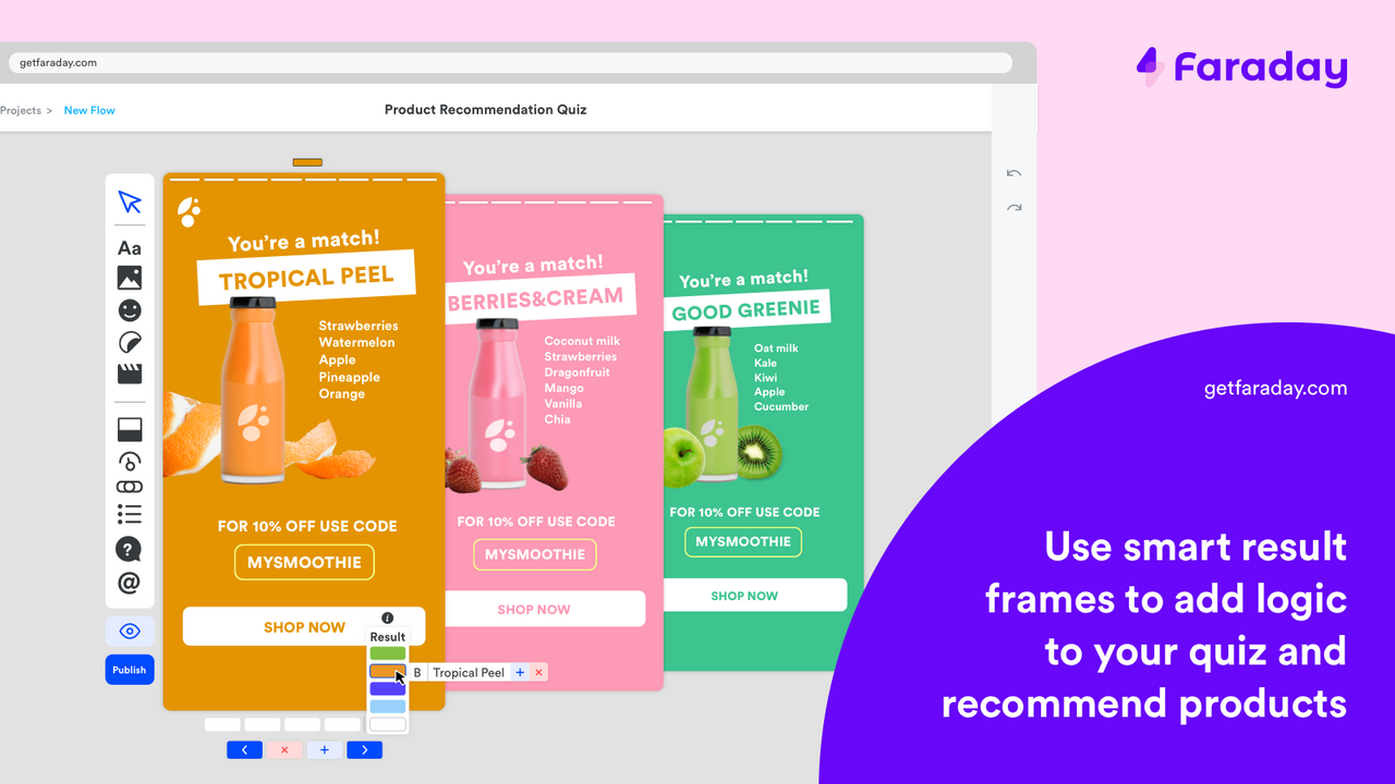 Use smart result frames to recommend products