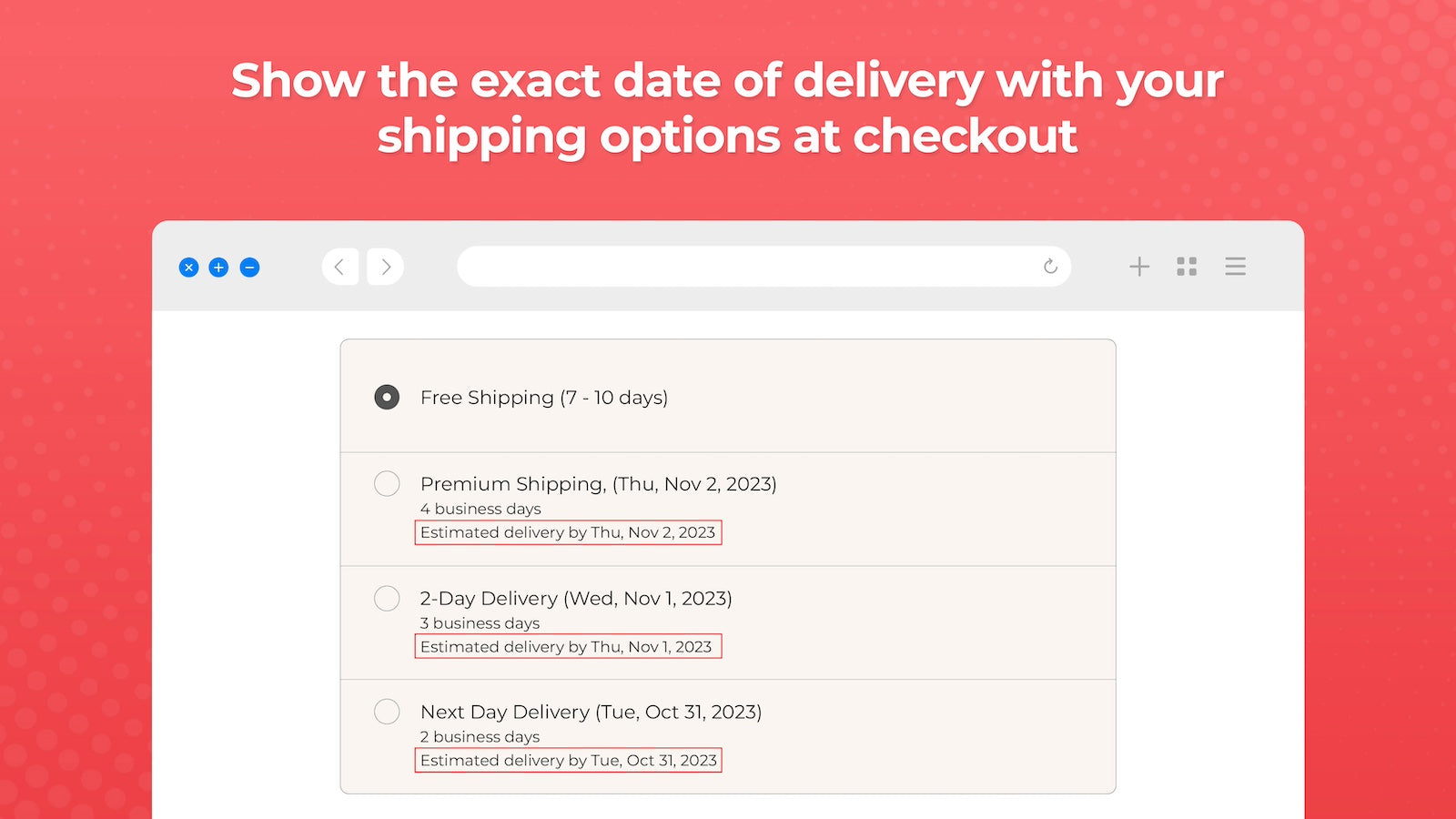 Ship+ Checkout Delivery Dates Screenshot