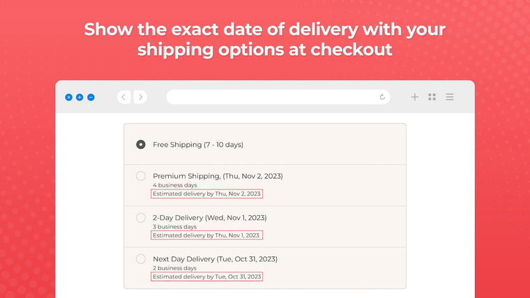 Ship+ Checkout Delivery Dates Screenshot