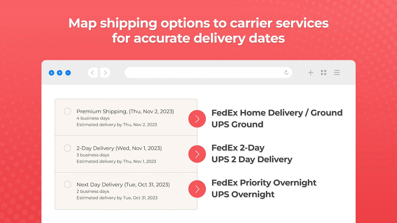 Asocia las opciones de envío a los servicios para fechas de entrega precisas