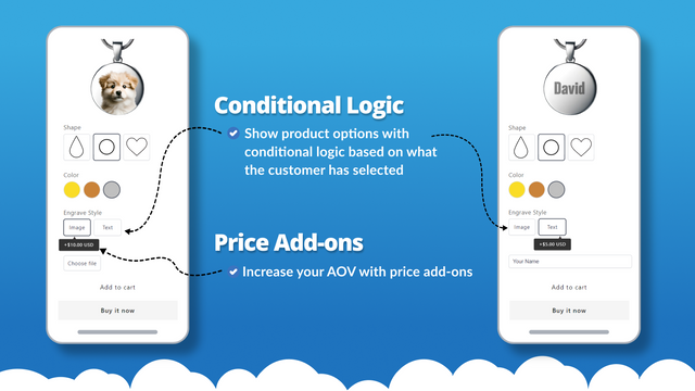 Mostrar opções de produto com base em condições específicas