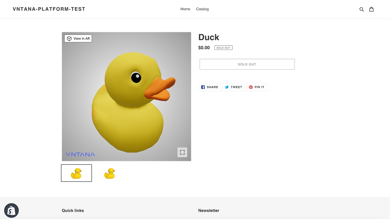 Shopify Storefront with VNTANA 3D Viewer