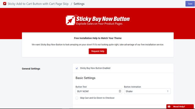 Sticky Koop Nu Knop voor Shopify interface