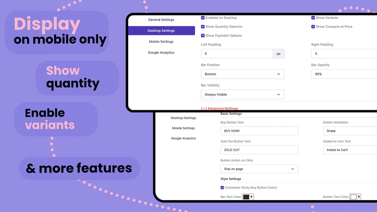 Display features and options