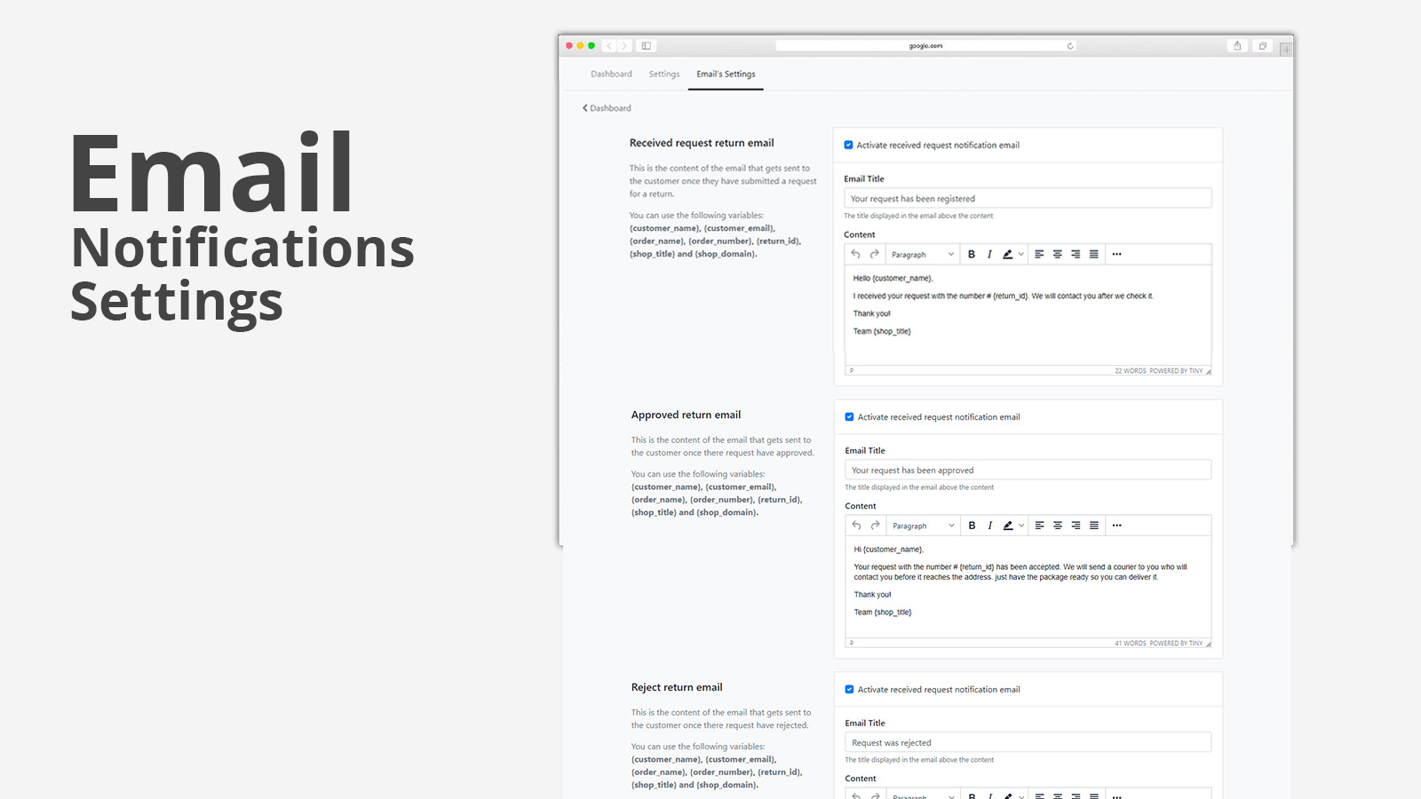 return exchange request email settings