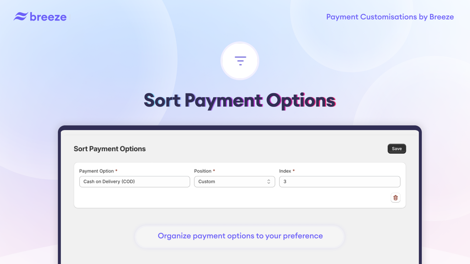 Payment Customisation ‑ Breeze Screenshot