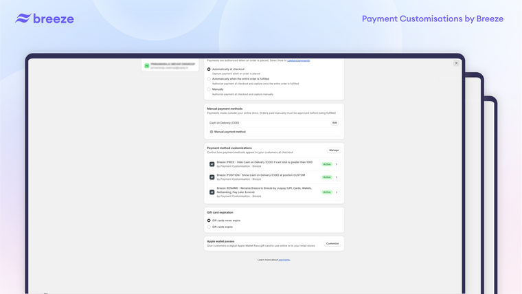 Payment Customisation ‑ Breeze Screenshot