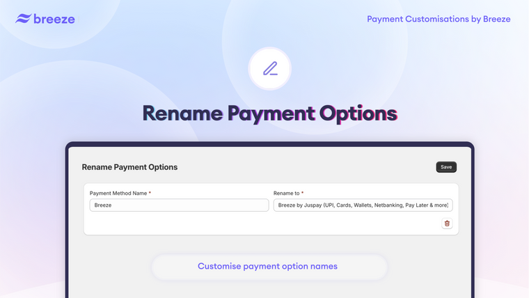 Payment Customisation ‑ Breeze Screenshot