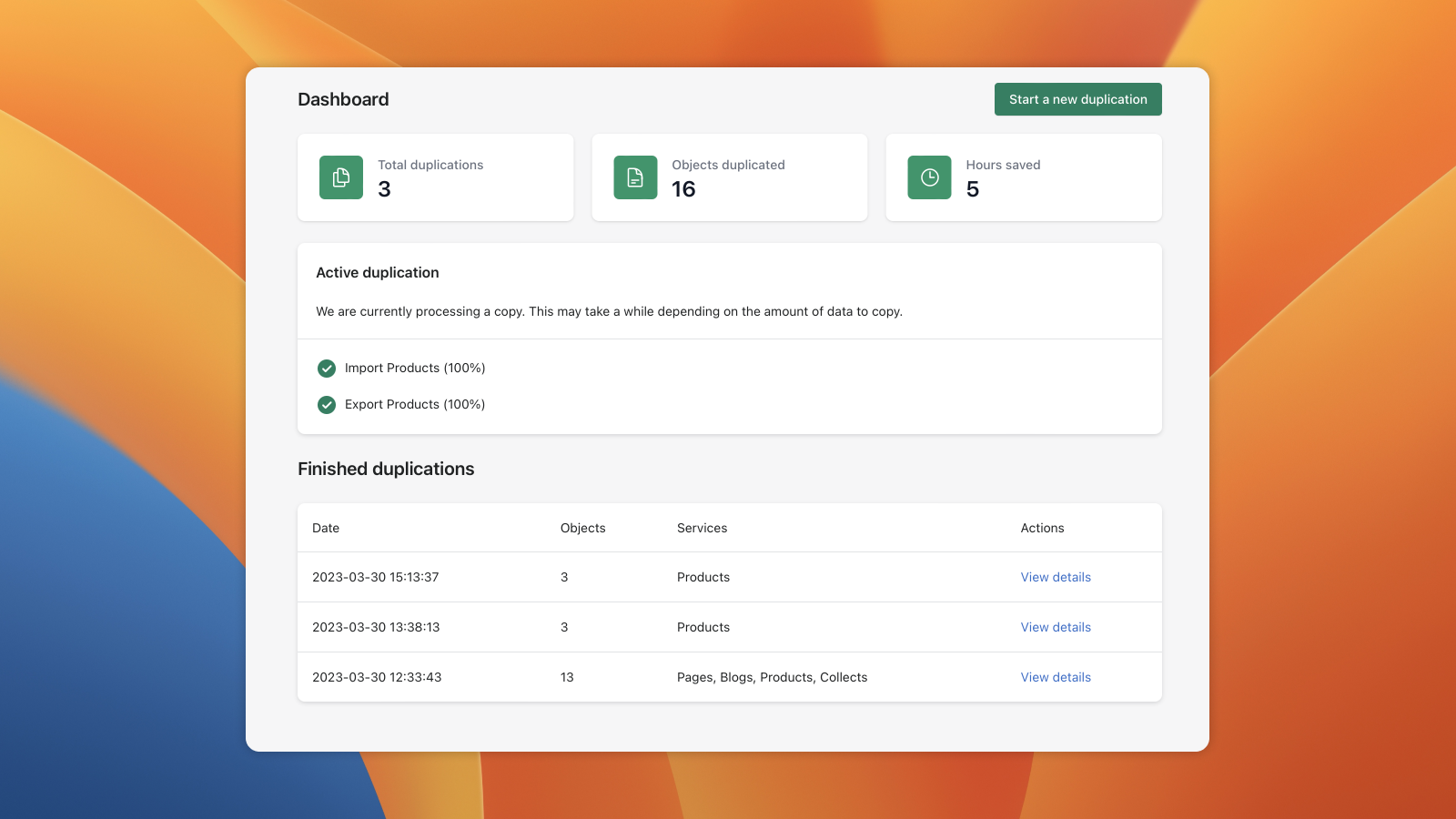 Store Duplicator Dashboard