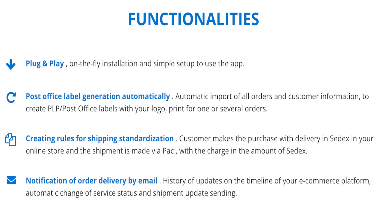 Functionalities Correios - SIGEP - Etiquetas