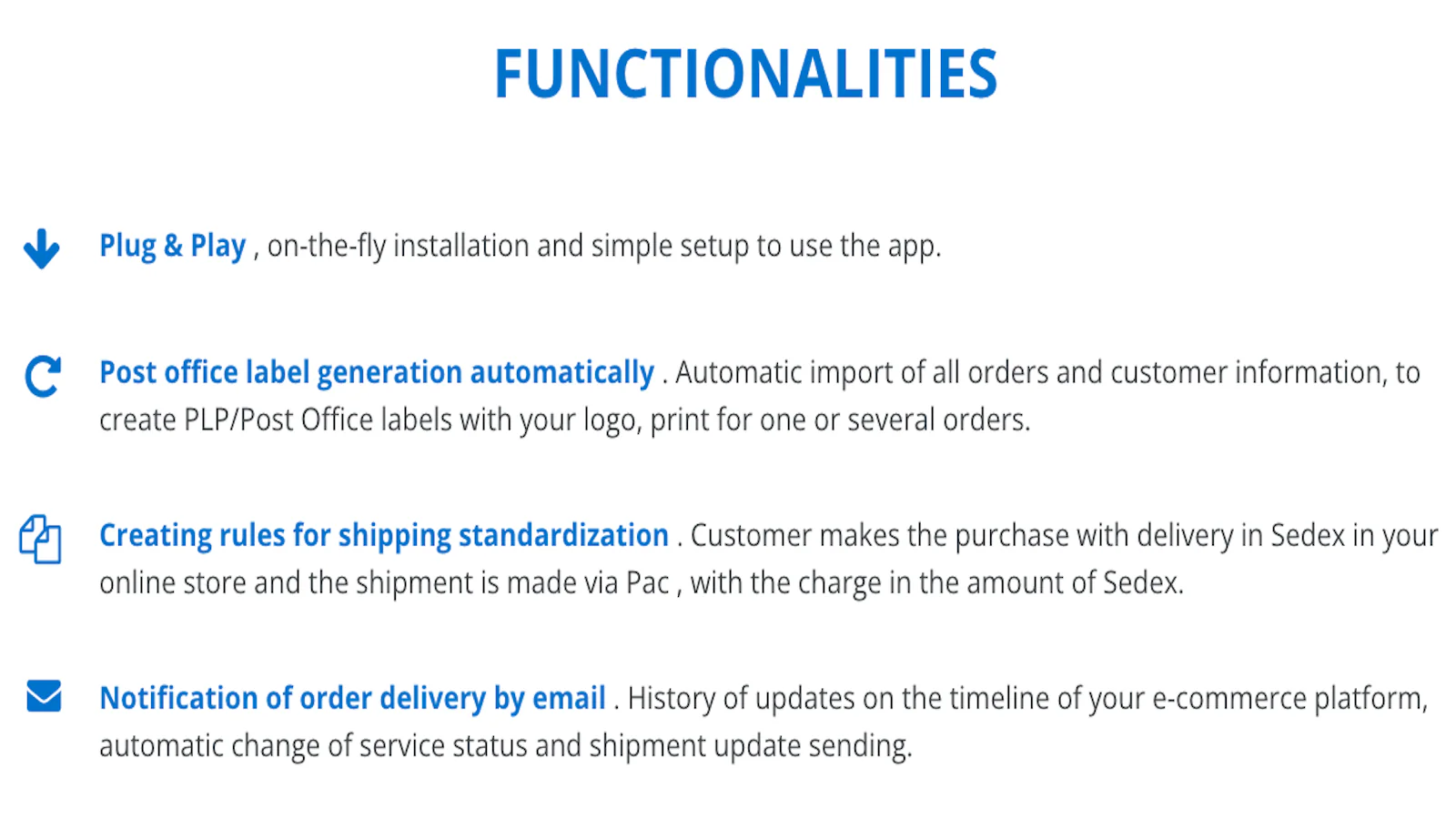 Functionalities Correios - SIGEP - Etiquetas