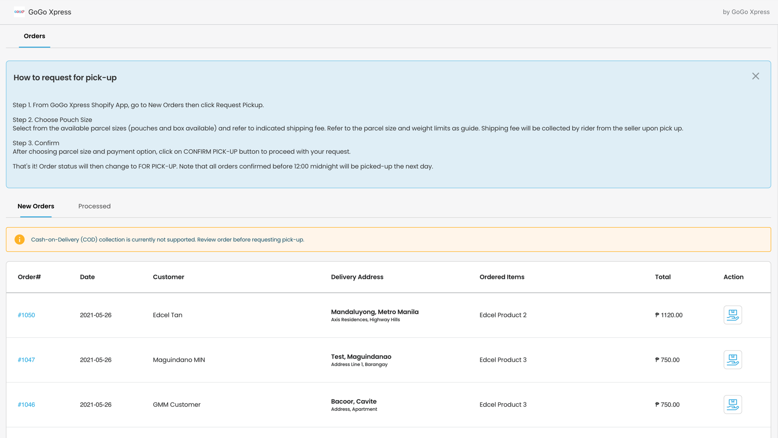 Page de toutes les commandes