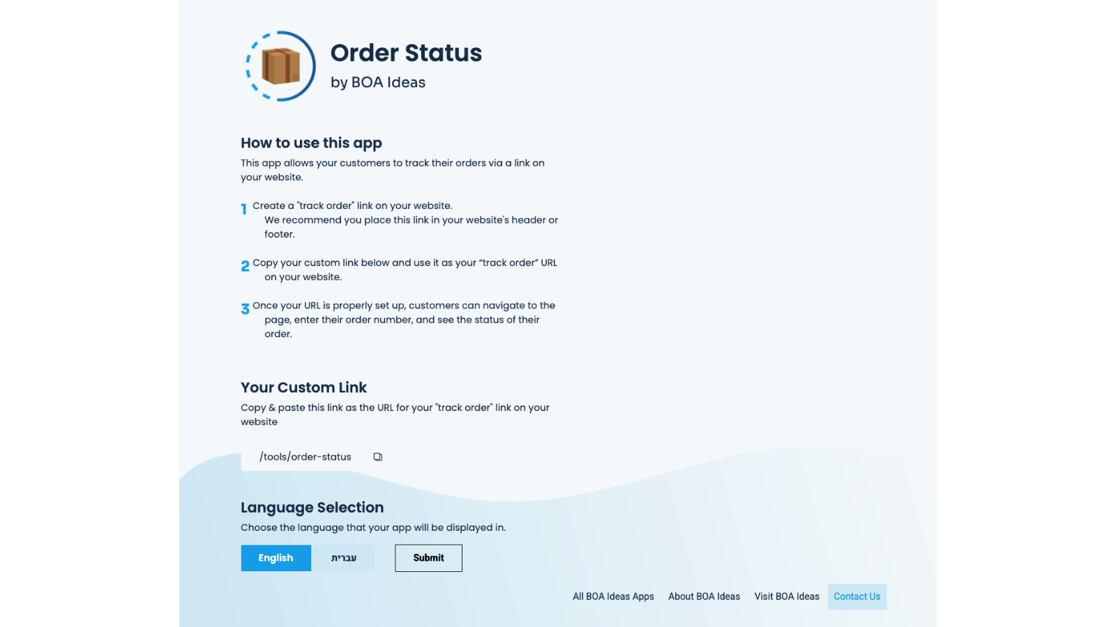 Página de configuración de la aplicación