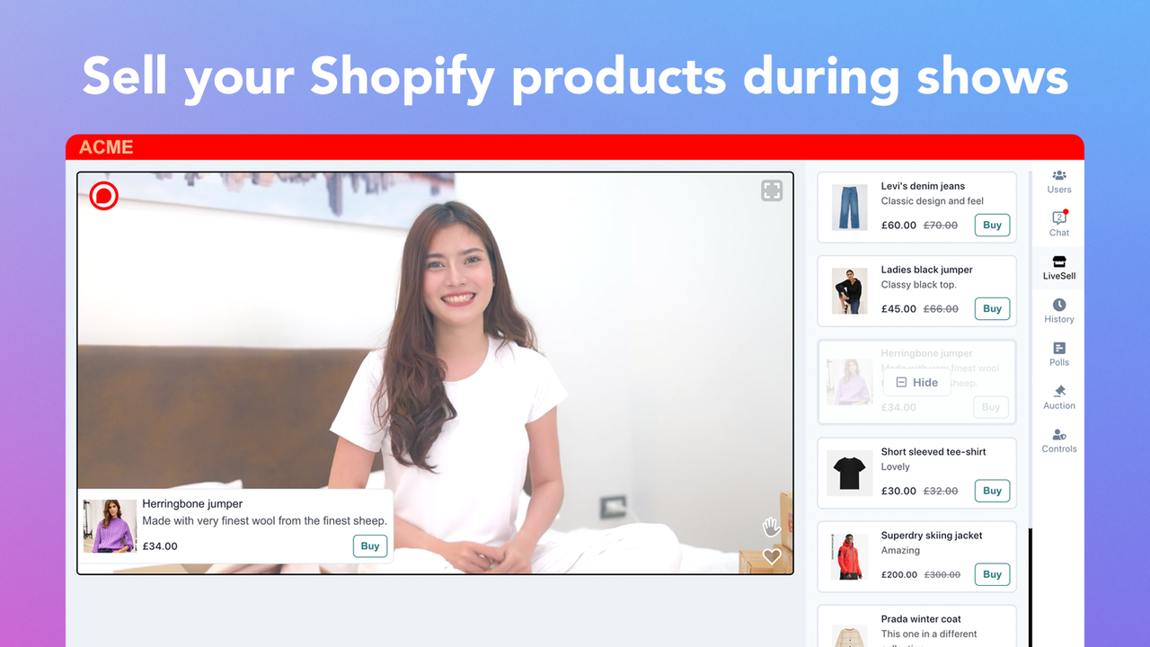 Venda produtos para clientes durante eventos de vídeo interativos ao vivo