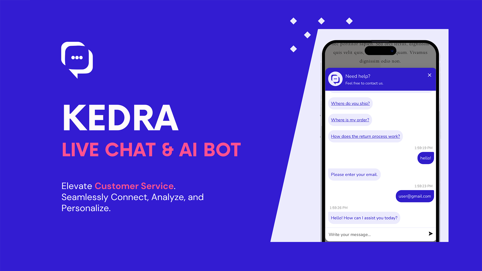 Banner Principal do Kedra Live Chat & AI Chatbot