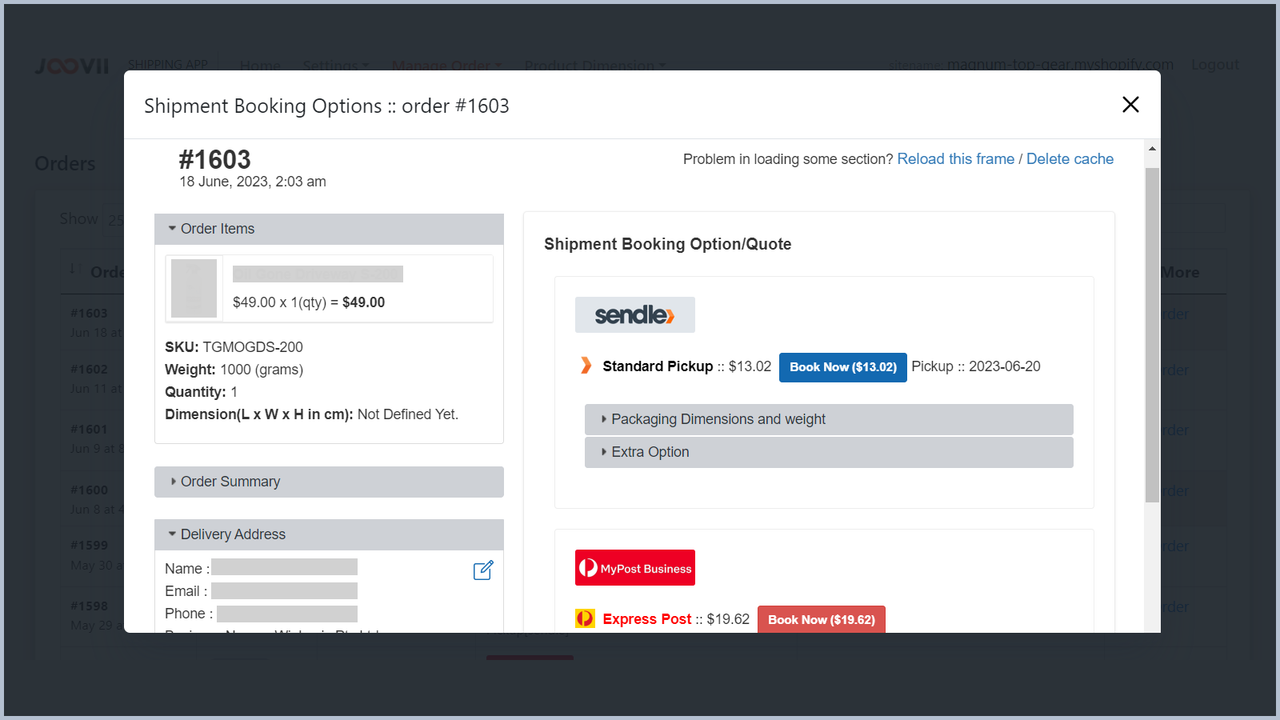 Admin Order Booking Page