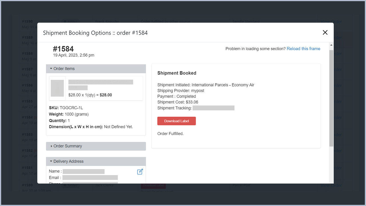 Admin International Order Booking Page