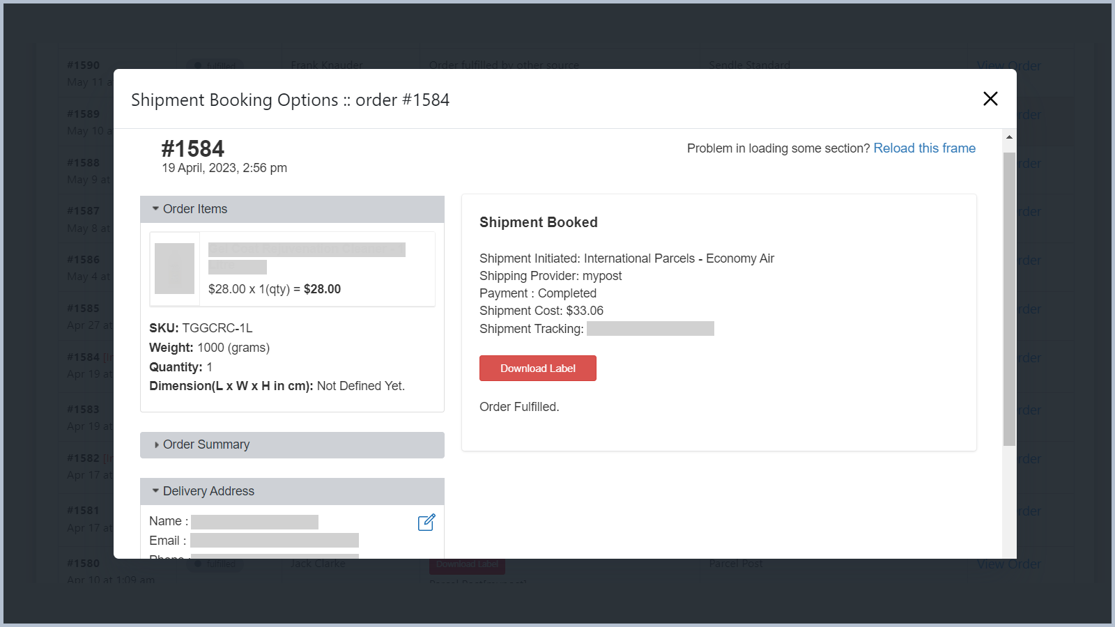 Admin International Ordre Booking Side