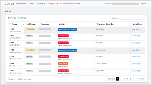 Admin Order Listing Page