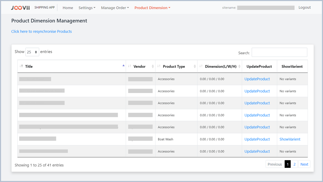 Admin Product Listing Pagina