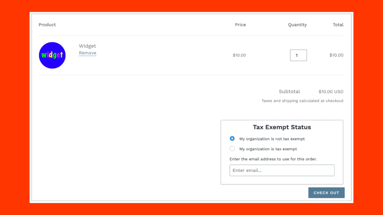 Widget de paiement exempt de taxes apparaissant sur la page du panier