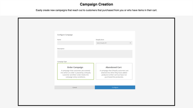 Konfigurering af en kampagne til at blive udløst af et Shopify køb