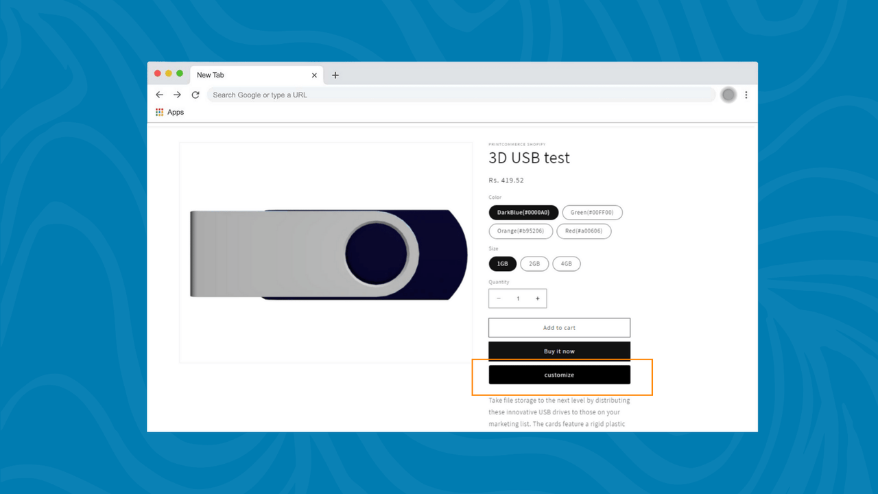 Bouton de personnalisation sur la page de détail du produit