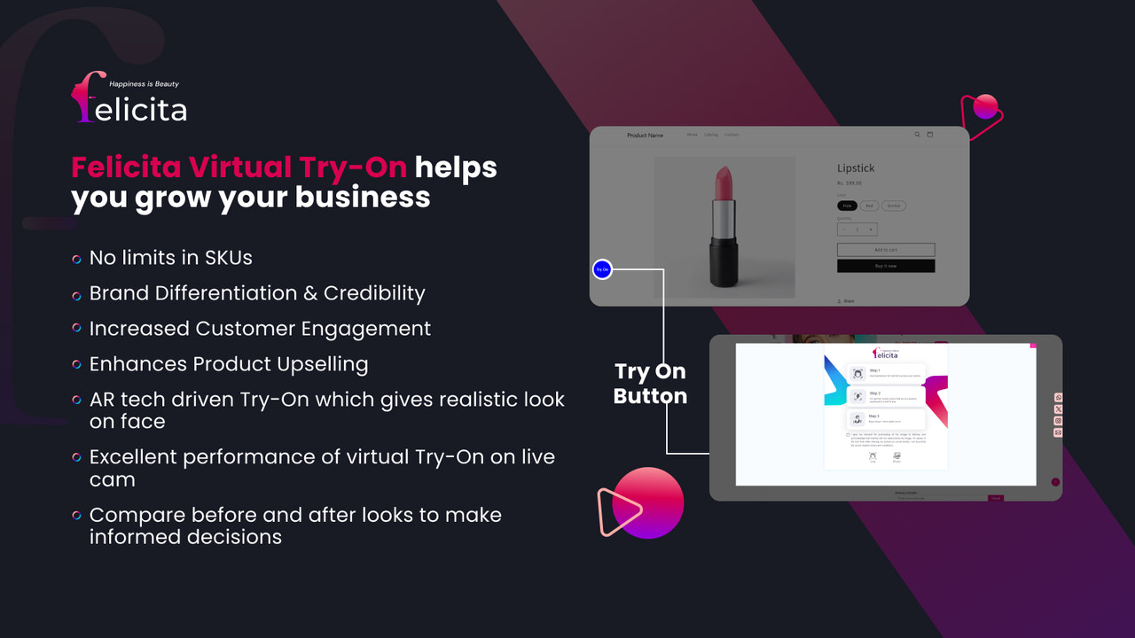 Felicita Virtual Try-On hjälper till att växa ditt företag.
