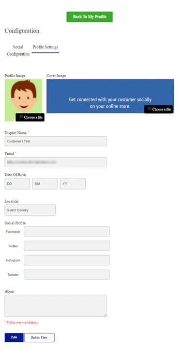 social commerce profile setting