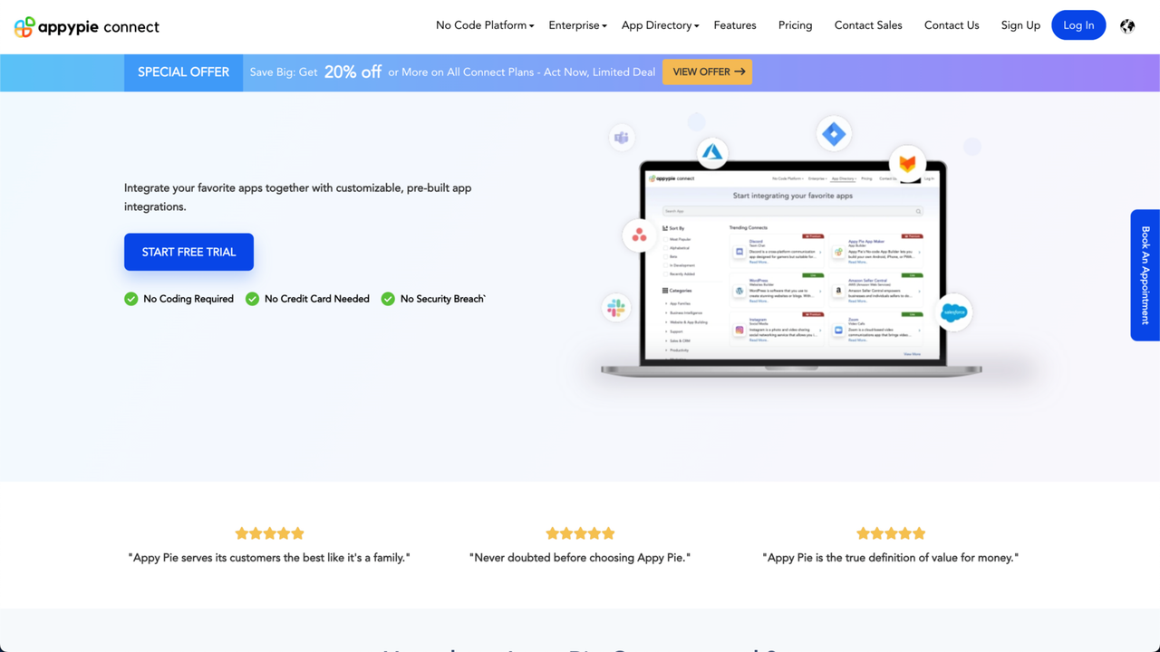 Appy Pie Connect Integrationswebsite