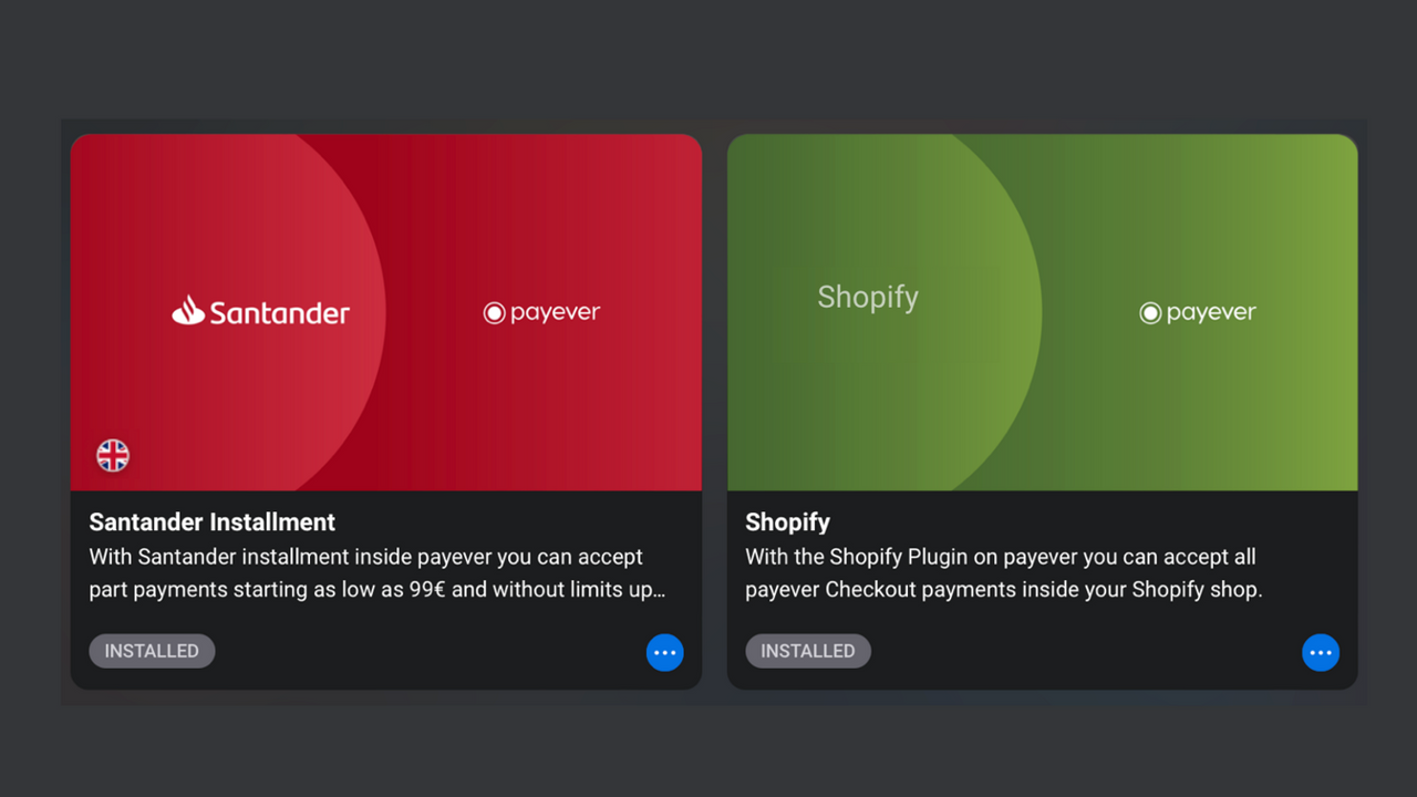 Santander Ratenzahlung und Shopify App in payever