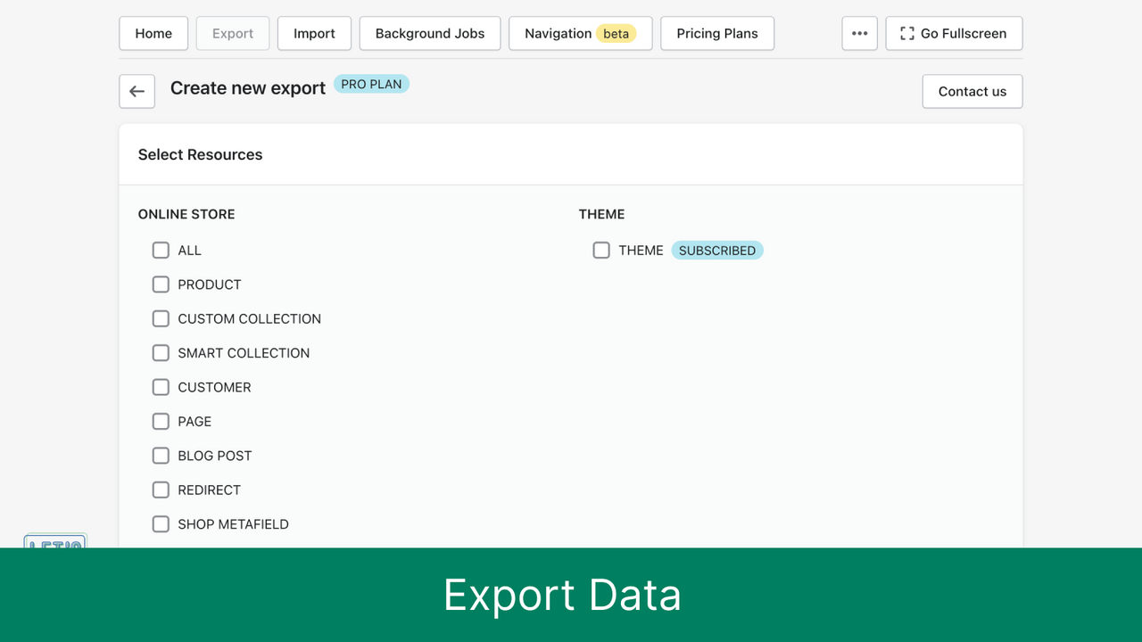 Exportar datos de la tienda de recursos