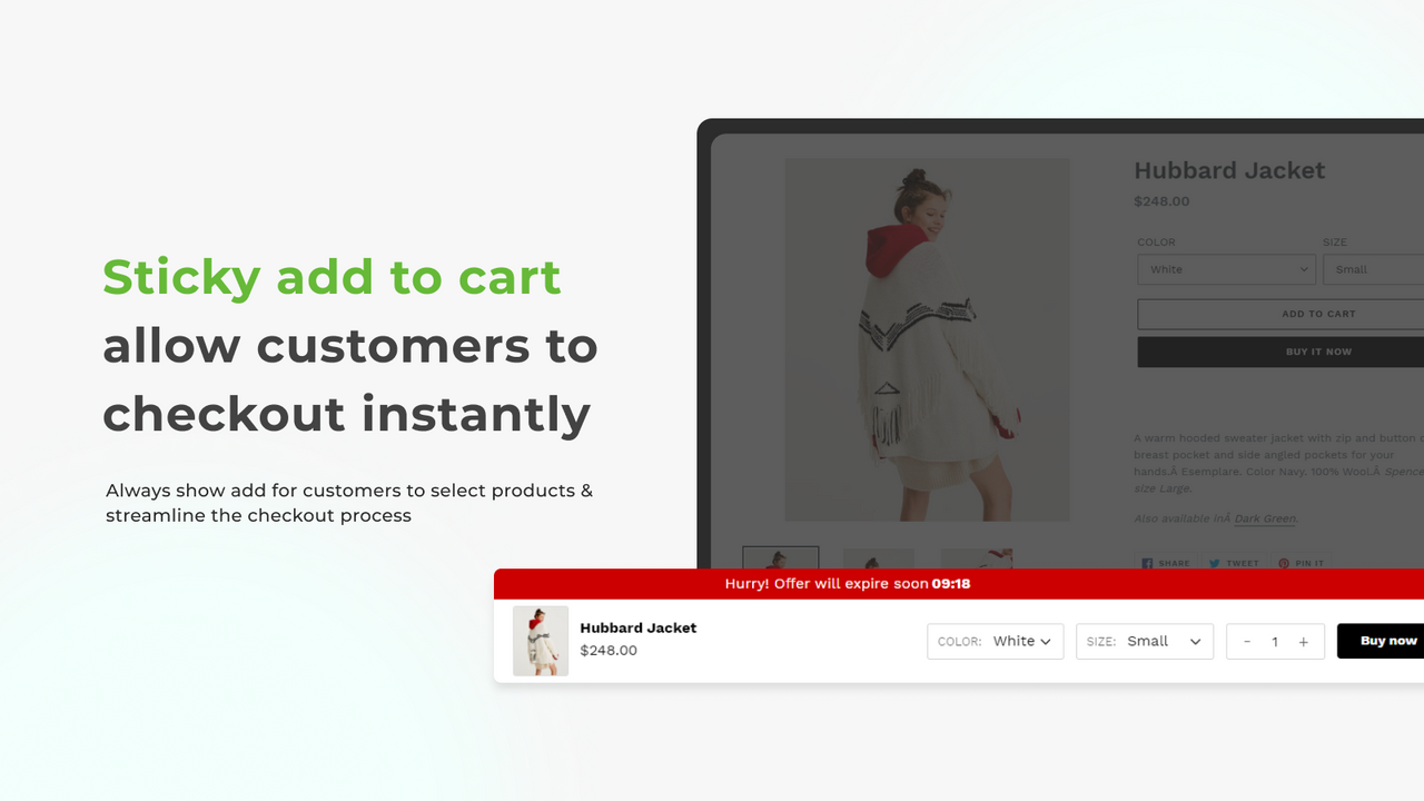 Sticky add to cart bar allow customers to checkout instantly