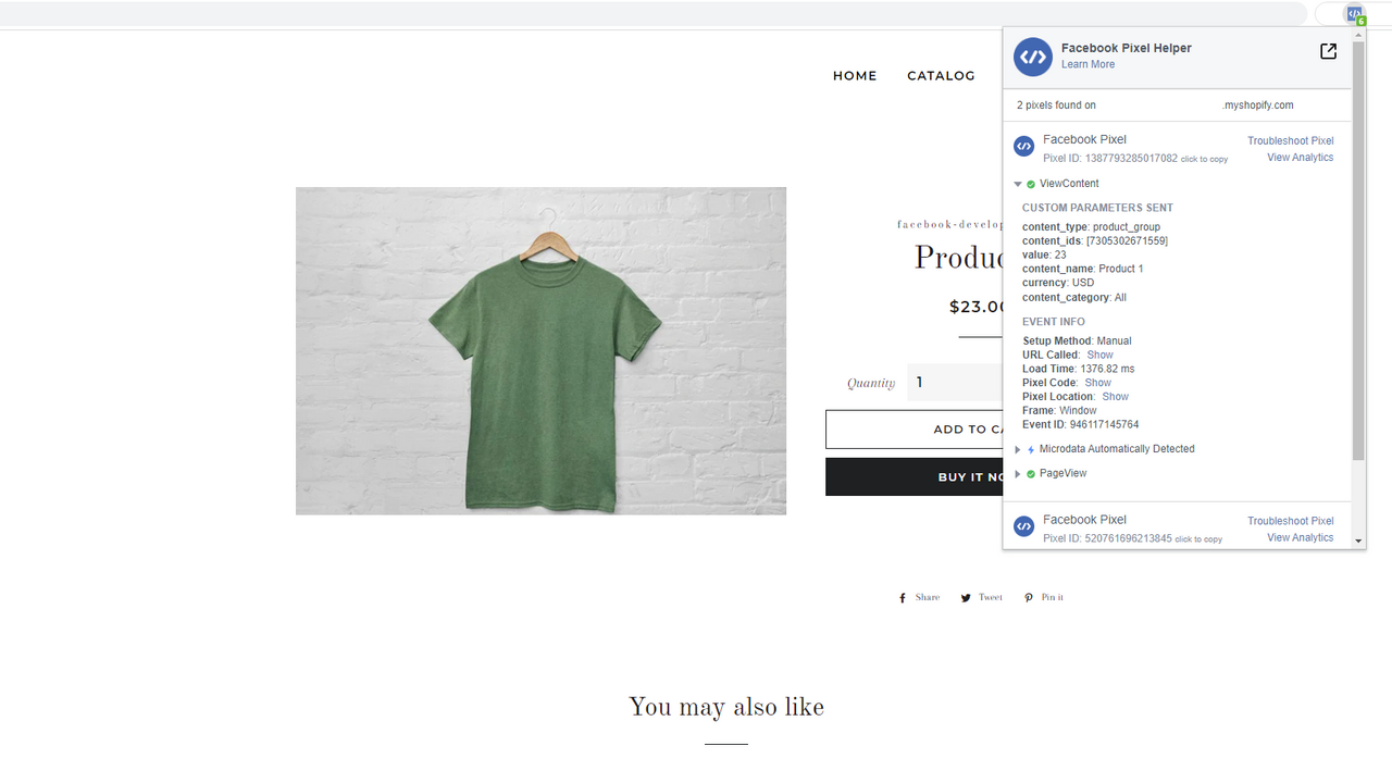 Facebook pixel Shopify app inhoud storefront bekijken.