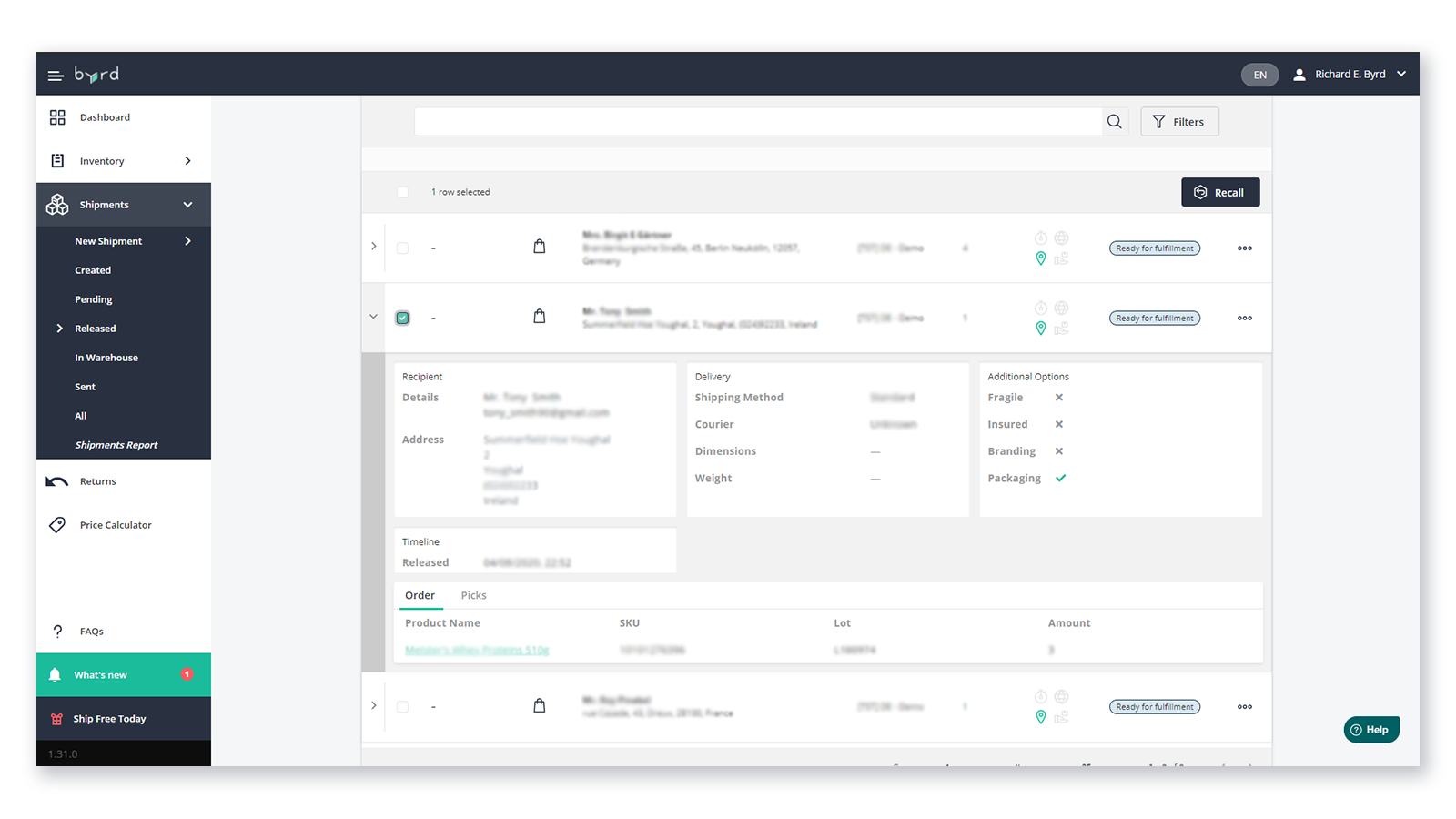 Shipment tab - manage all the steps of your fulfillment process