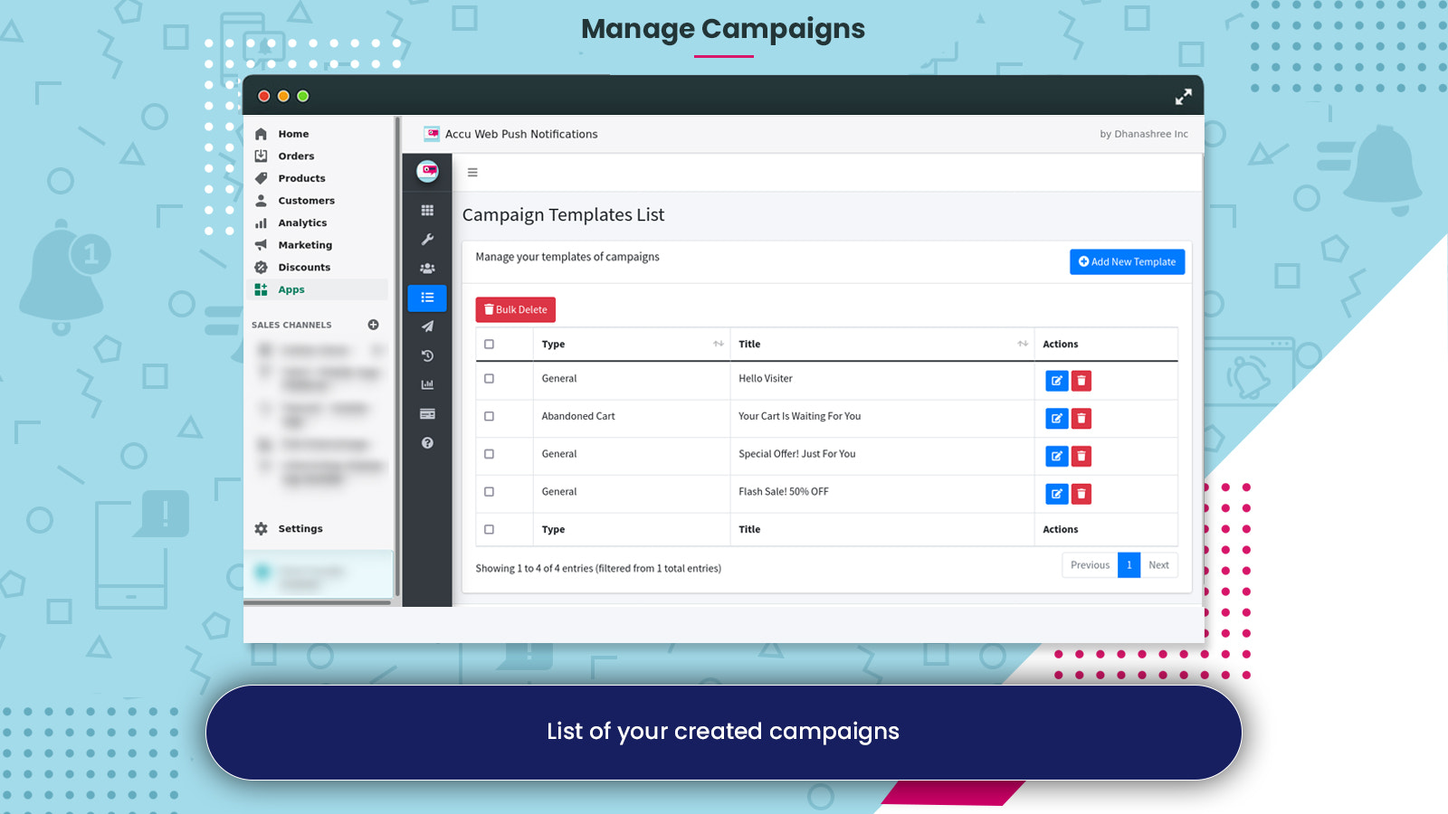 Subscriber's Manage-Campaigns - Accu Web Push Notifications