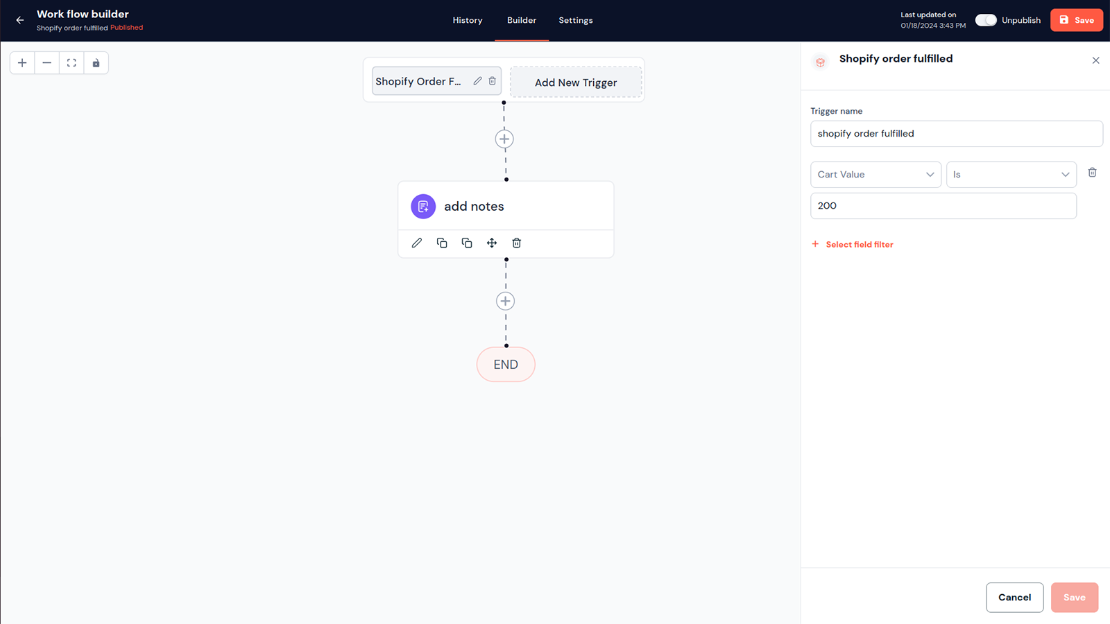 Workflow für erfüllte Bestellung