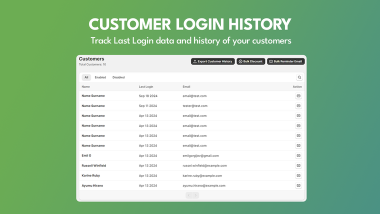 Tickr Customer Login History Screenshot