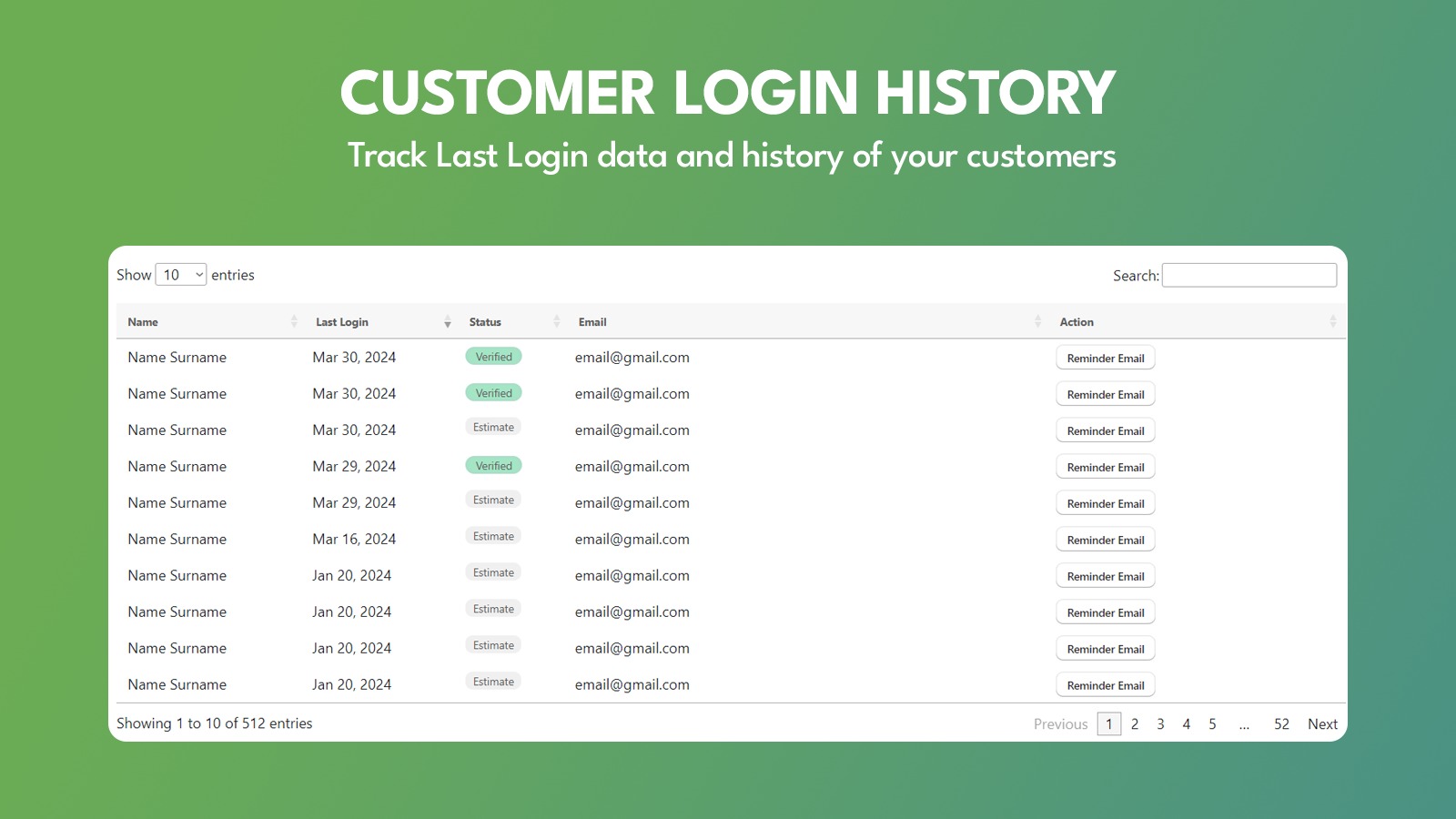 Histórico de Login do Cliente