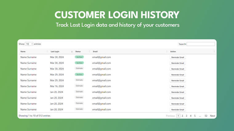 Tickr ‑ Customer Login History Screenshot